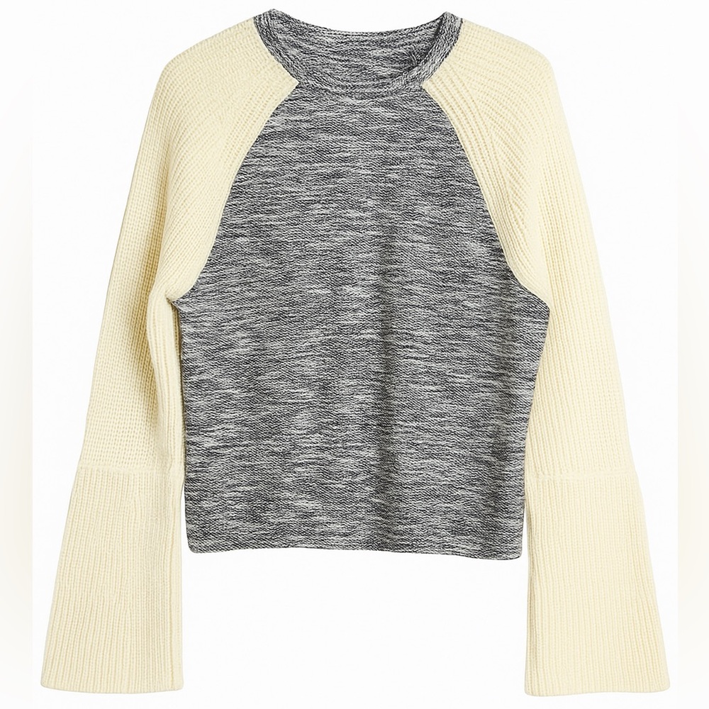 Dolan – Colorblock Bell Sleeve Knit Sweater – Cream/Gray – Size L